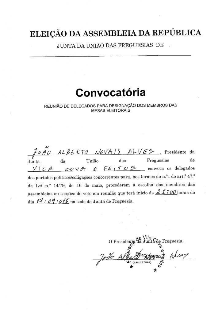 Reunião Delegados Designação Membros Mesas