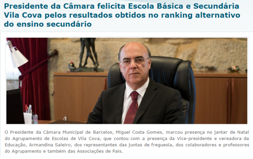 Presidente da C&acirc;mara esteve no Jantar de Natal da EBS de Vila Cova